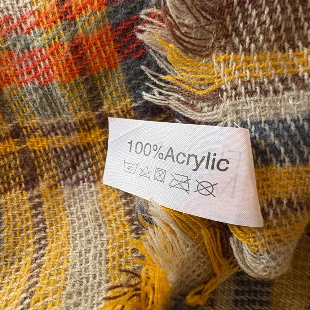 Vtg Funky Monkey Tartan‎ Plaid Blanket Scarf Fall Dark Academia Prep Tweed Core